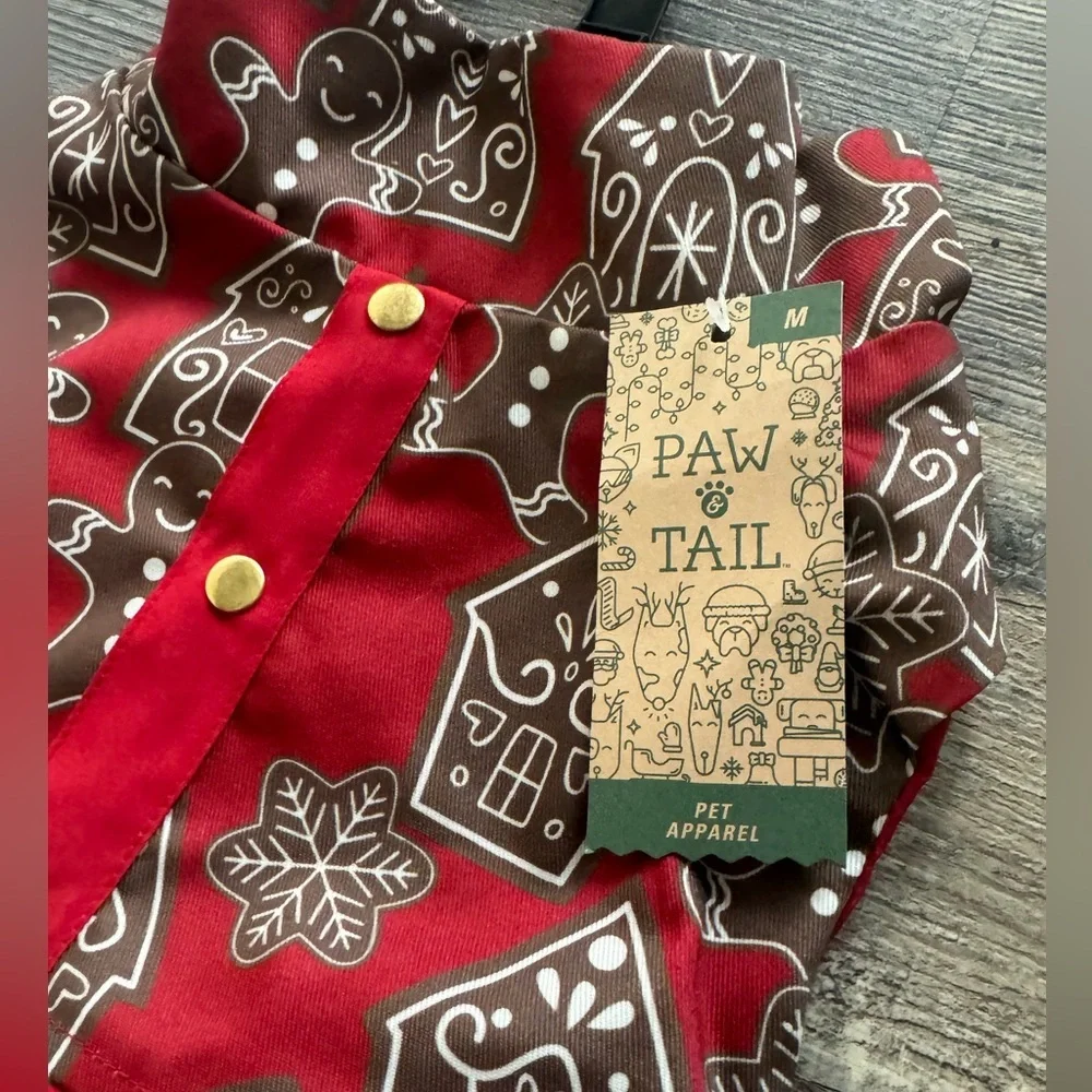 Paw &‎ Tail Red Gingerbread Dog Vest with Tan Sherpa Fur Christmas outfit medium